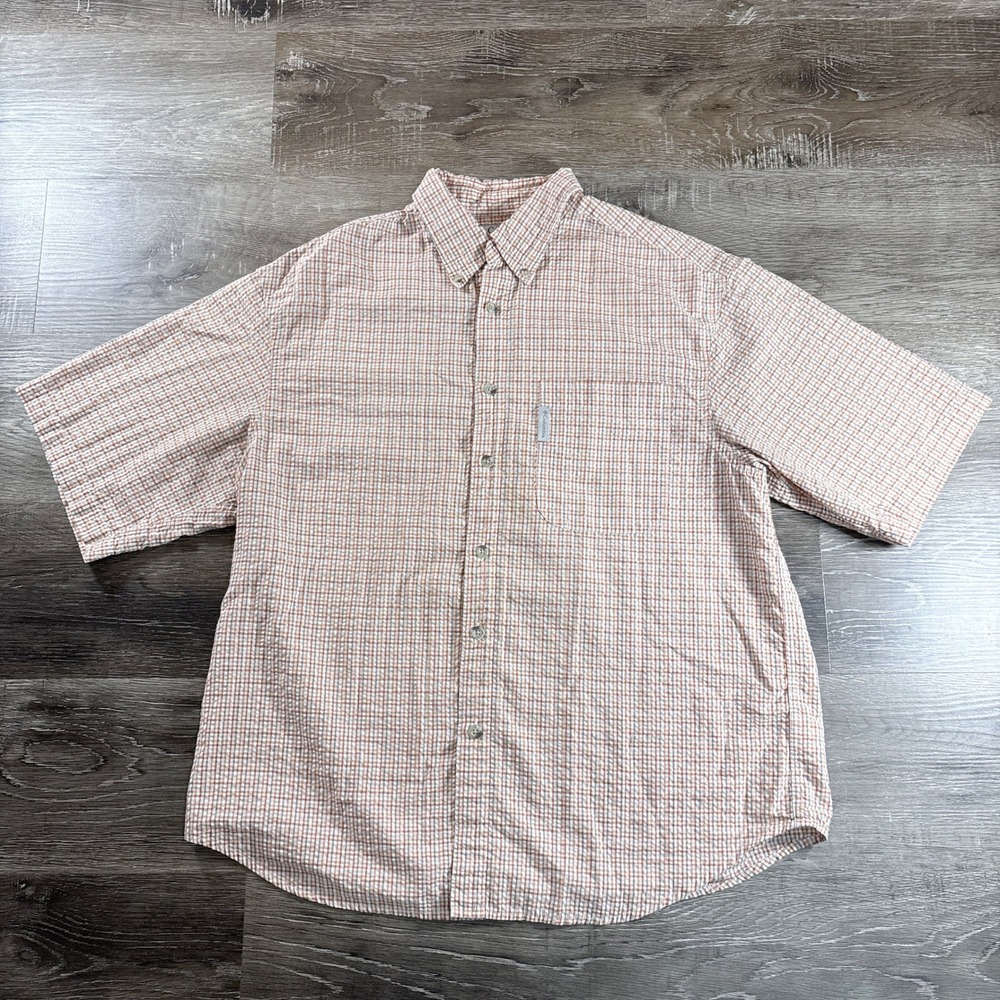 Columbia Mens Short Sleeve Plaid Button Down Shirt Ribbed Fabric Size M - Picture 2 of 7
